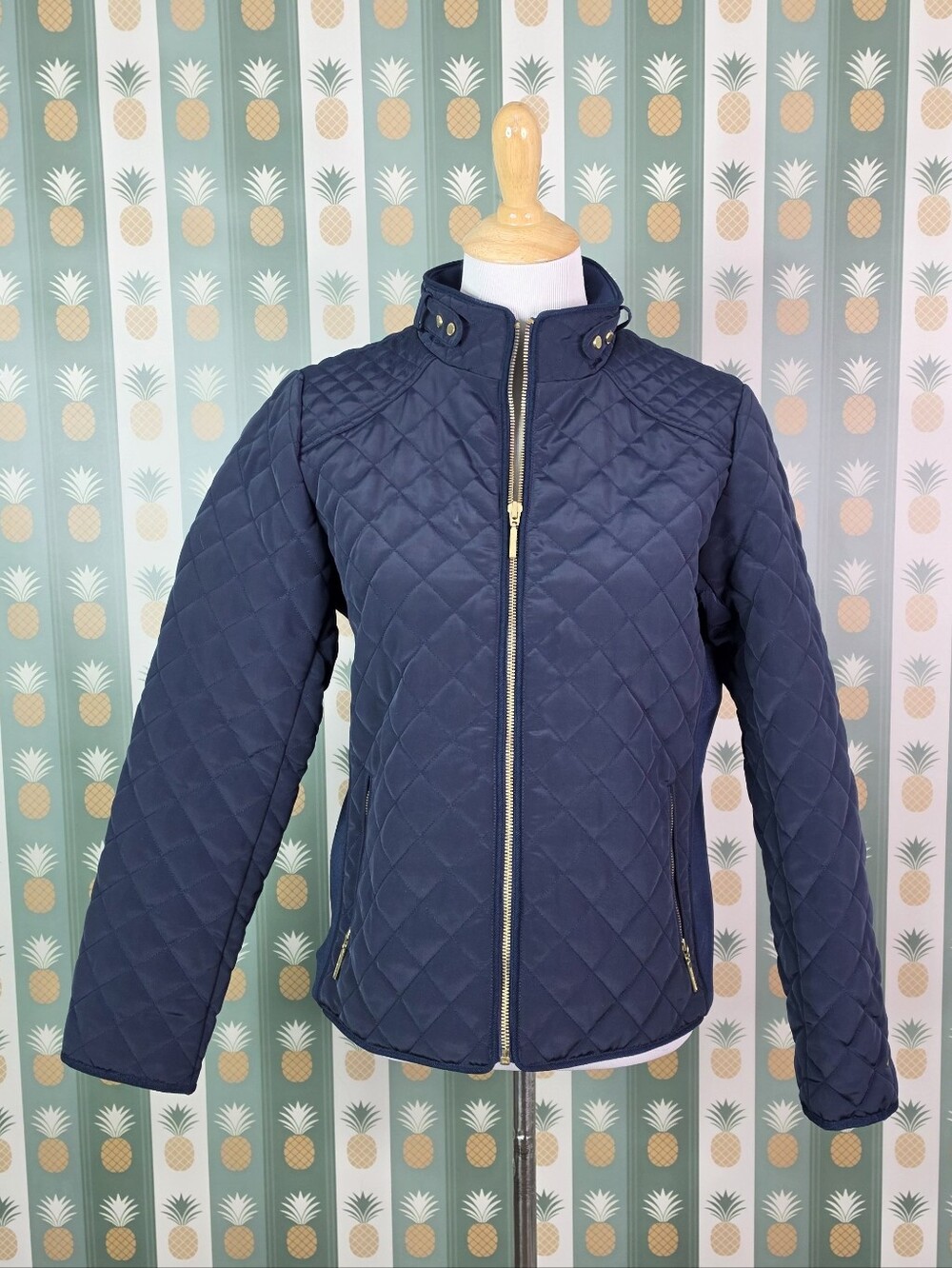 Tommy Hilfiger Quilted Navy Jacket with Stand Collar